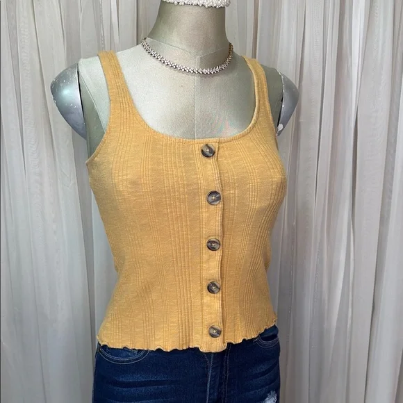 Mustard Button-Front Ribbed Tank Top - Picture 1 of 5